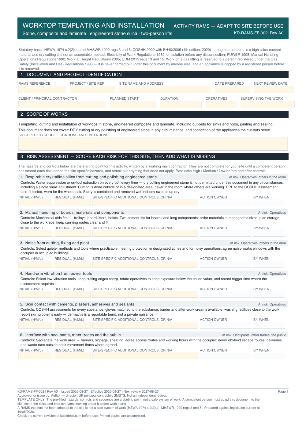 Worktop Templating and Installation — page one